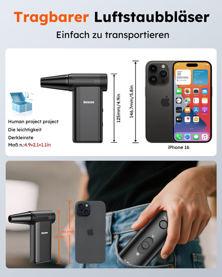Elektrische Staubgebläse Druckluftspray für PC Reinigungsset, 300000 RPM Compressed Air Duster, 8-Ga