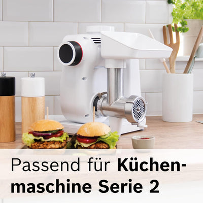 Bosch Fleischwolf MUZS2FWW, Fleischwolf-Aufsatz, Stopfer, Edelstahl Loch-Scheibe 4,5 mm, auch für Fi