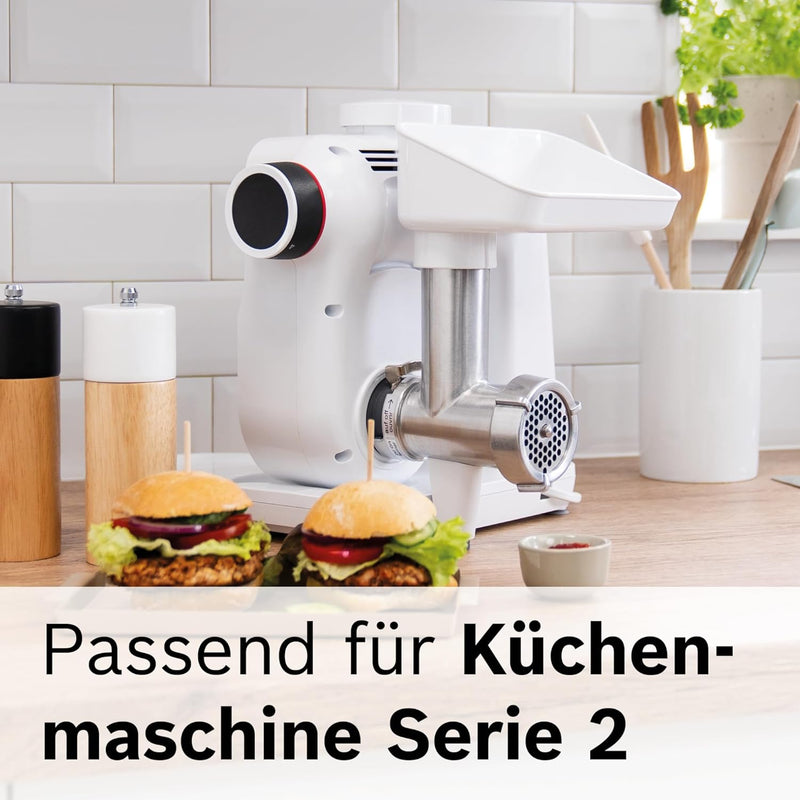 Bosch Fleischwolf MUZS2FWW, Fleischwolf-Aufsatz, Stopfer, Edelstahl Loch-Scheibe 4,5 mm, auch für Fi