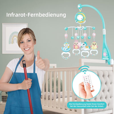 Mobile Baby, Mobile Babybett Elektrisch mit Musik Licht und Timing-Funktion Projektor, Babys einschl