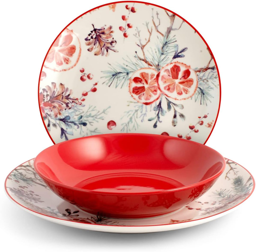 H&h servizio tavola natalizio 18 pezzi celebration rosso