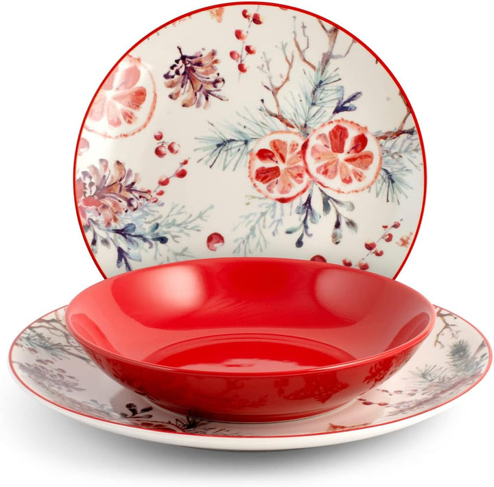 H&h servizio tavola natalizio 18 pezzi celebration rosso