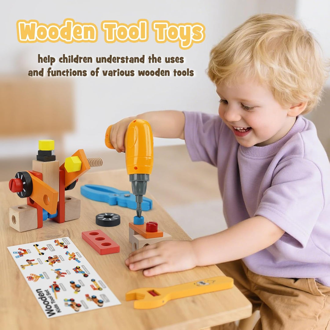 Werkzeugkoffer Kinder Montessori Spielzeug ab 3 Jahre Holzspielzeug mit Akkuschrauber Spielzeug ab 3
