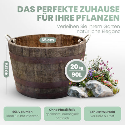 Halbes Fass aus original schottischen Whiskyfass rund (Natur - mit Schlaufen und Ablaufbohrungen)