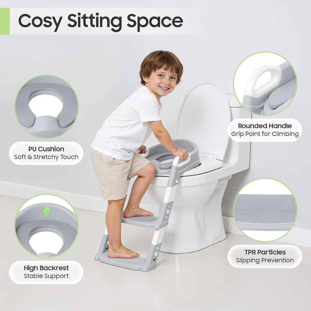 Toilettensitz Kinder mit Treppe, Toilettentrainer für Kinder von 2-7 Jahren, Klappbar Kinder-Treppen