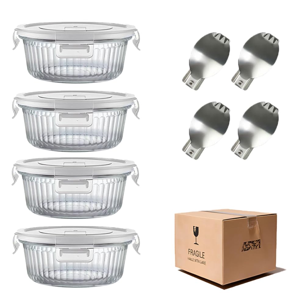 H.JSS WDJS Kleine Glasbehälter mit Feckel und Mit Löffel, Rund Meal Prep Gläser Mit Löffel, BPA-frei