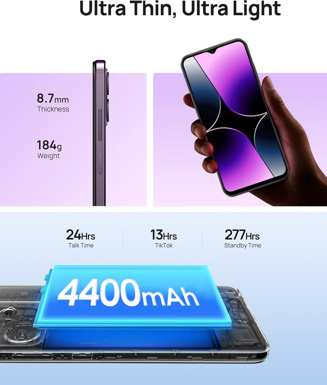 Ulefone Note 16 Pro Handy Ohne Vertrag, 12GB+128GB/256GB SD, 50MP Kamera Octa Core Smartphone Androi