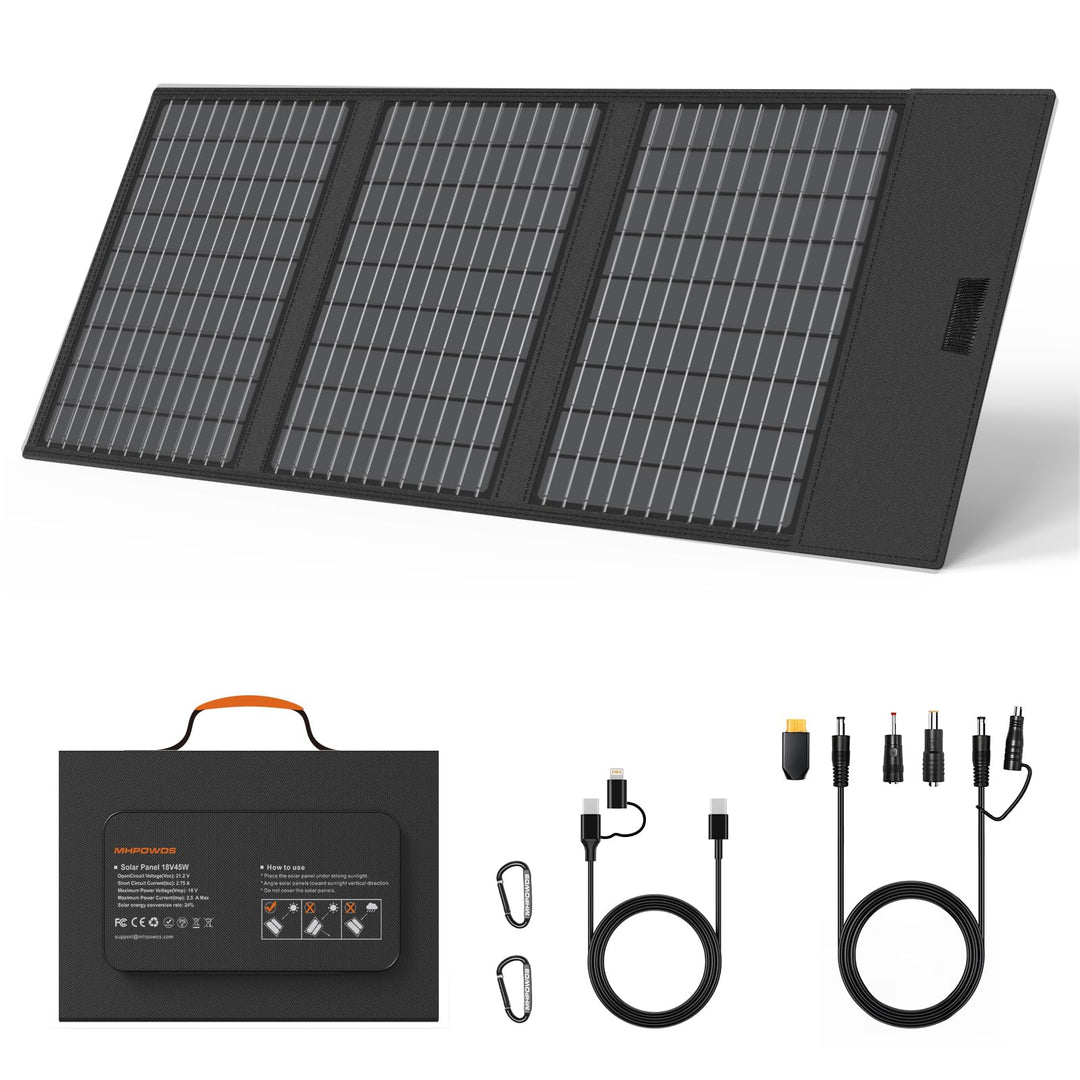 45W 18V Tragbares Solarpanel-Ladegerät mit USB-C, USB-A und DC-Ausgängen, IP67 Wasserdichte Faltbare