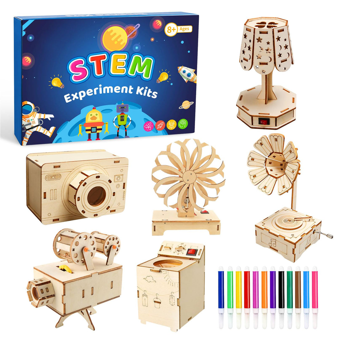 6 Stück Experimente für Kinder ab 8+ Holzbausatz Kinder Experimentierkasten | STEM Elektronik Baukas