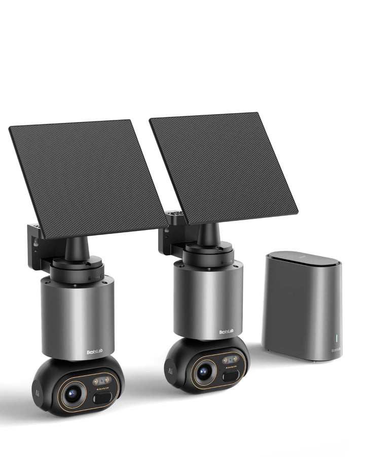 BOTSLAB 4K Überwachungskamera Aussen Solar Akku, 2 Cam-Kit, 32GB Lokaler Speicher, Keine Gebühren, 3