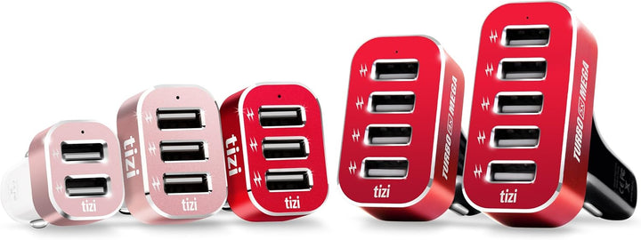 equinux tizi Turbolader 3X MEGA (7,2A, Monza Rot Edition), 3-Fach USB-Auto-Ladegerät mit hochwertige