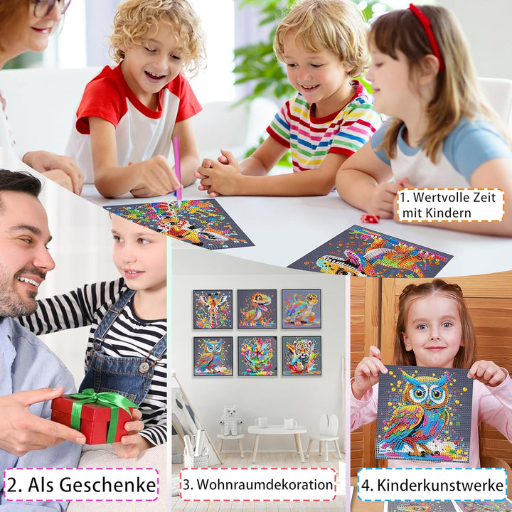 Yunruily 6er Set Diamond Painting Kinder - Tiere Diamant Painting Kinder,Diamond Painting Kind ab 6