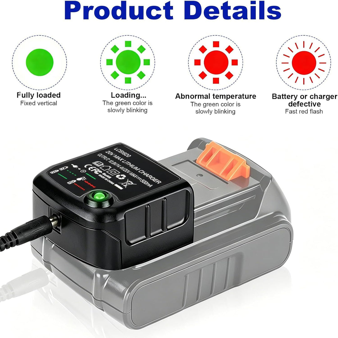 LCS1620 18V/20V Lithium-Ionen-Ladegerät für Black & Decker, Ersatzladegerät passend für 10,8V/14,4V/