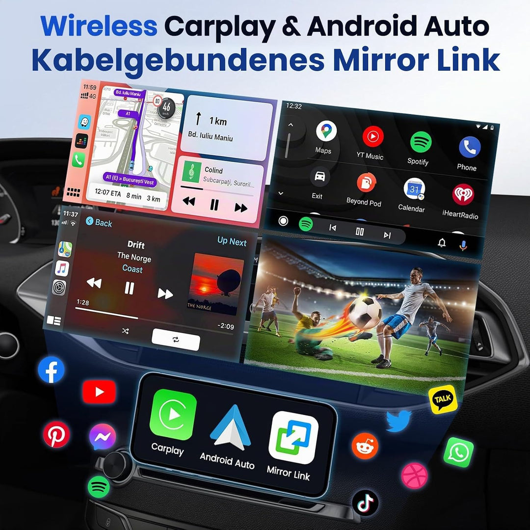 Hikity 1 Din Autoradio mit 7” IPS Manuell Einziehbarer Touchscreen Wireless Carplay Andriod Auto FM