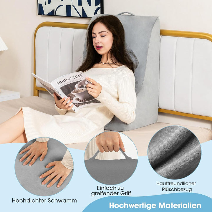 COSTWAY Lesekissen für Bett und Sofa, Venenkissen zum Beine hochlagern, Keilkissen mit waschbarem Be