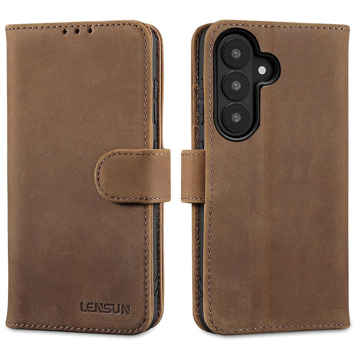 LENSUN Echtleder Handyhülle für Samsung Galaxy S26, Flip Hülle [Brieftasche][RFID Schutz][3 Kartenfa