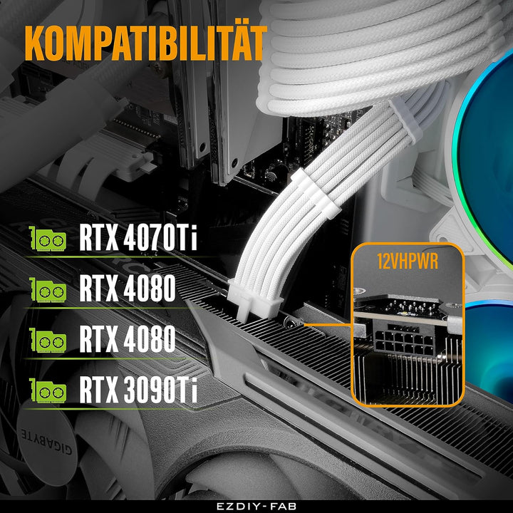 EZDIY-FAB 16AWG PCI-e 5.0 12VHPWR PSU Sleeved Kabel,600W 12+4 Pin Stecker auf 12+4 Pin Stecker Kabel