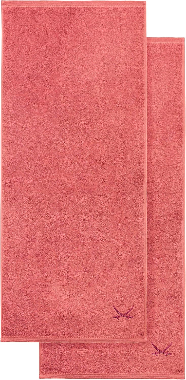 Sansibar Duschtuch 2er Set 70x140 cm 100% Baumwolle mit gesticktem Säbel Logo Badtuch Handtuch Coral