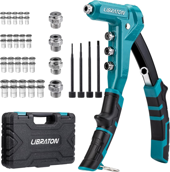 LIBRATON Nietmutternzange, 9,5" Nietzange Set, Einhand-Nietmutter Zange Werkzeug, Handnietmutternset