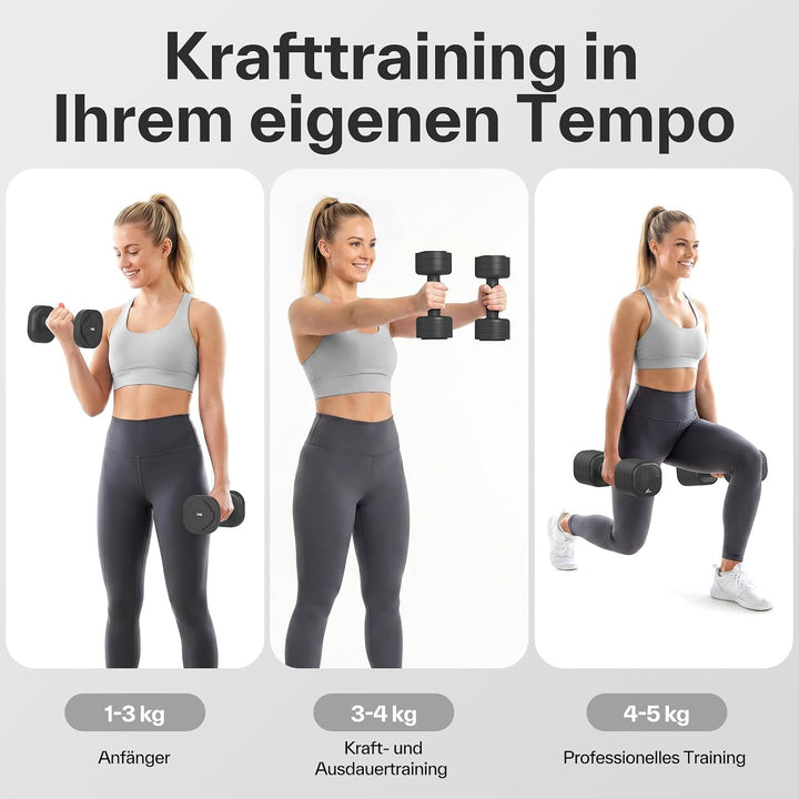 Sportneer Hanteln Frauen Set Verstellbare, Hanteln je 1–2,5/1-5 kg Gewichte | Hanteln Set mit rutsch