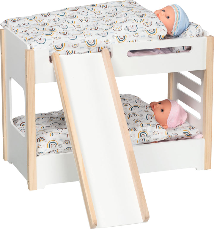 goki 51451 – Puppen-Etagenbett mit Rutsche – stabiles Bett aus Holz für Zwei Puppen