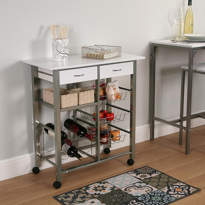 Versa Leicester Küchenwagen mit Rädern, Schubladen und Flaschenregal, Gemüsehändler, Küchenablage, M