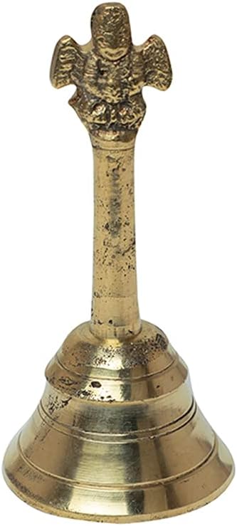 Aditri Creation Solid Brass Pooja Puja Bell Ghanti, Small Hand held Service Bell,for Indian Traditio