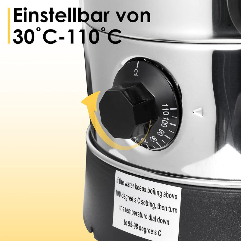 Cecaylie Glühweinkocher, 8L Glühweinkocher mit Zapfhahn Thermostat,1500W Glühweintopf Edelstahl mit