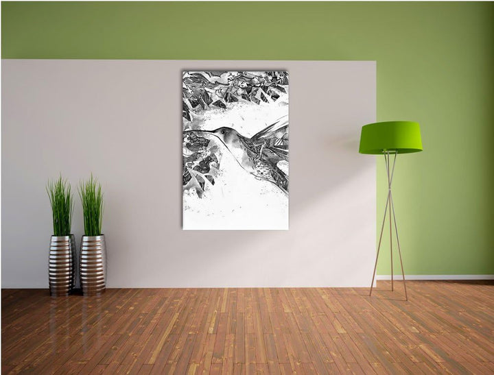 Monocrome, Kolibri Kunst , Format: 100x70 auf Leinwand, XXL riesige Bilder fertig gerahmt mit Keilra