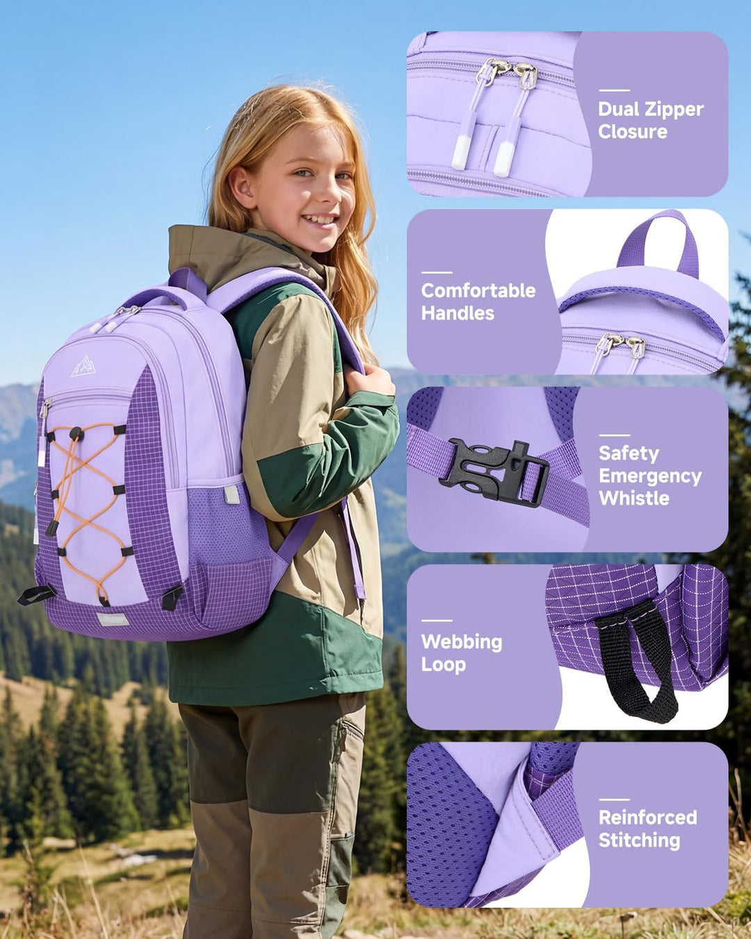 Amythe Outdoor Schulrucksack für Mädchen ab 6 Jahren, Wanderrucksack Kinder 1. - 5. Klasse, Wasserdi