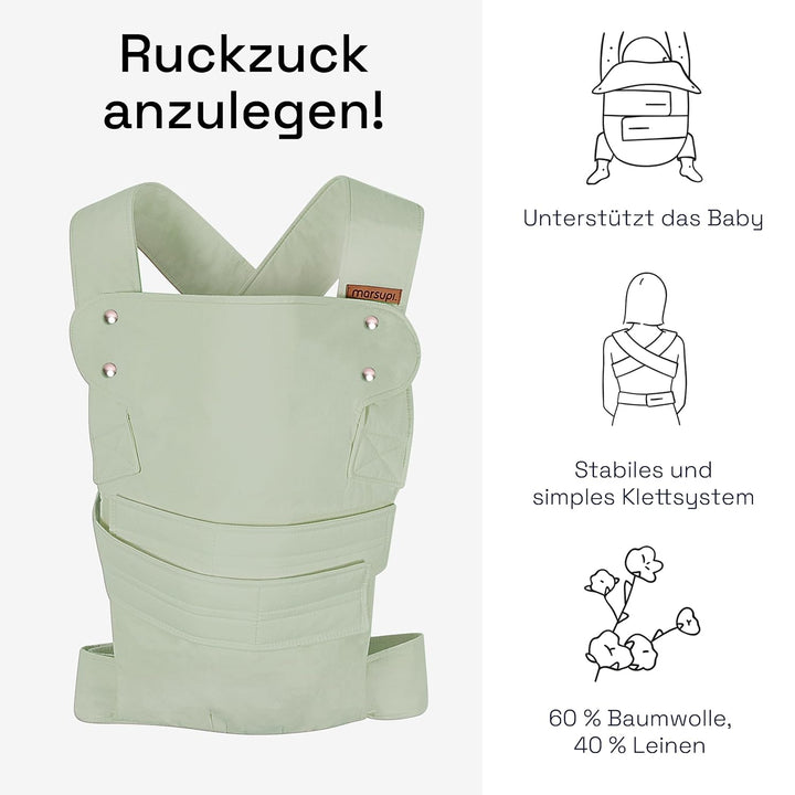 marsupi Babytrage für Neugeborene ab Geburt bis 15kg - kompakte Babytrage mit stabilem Klettsystem -