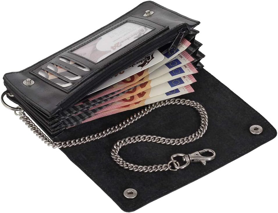 Ledershop24 Luxus Leder Bikerbörse mit Kette Biker Geldbörse Portemonnaie 409 Geldbeutel 17,5 cm Sch