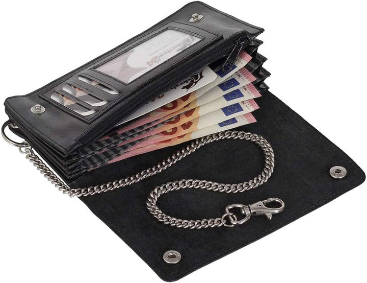 Ledershop24 Luxus Leder Bikerbörse mit Kette Biker Geldbörse Portemonnaie 409 Geldbeutel 17,5 cm Sch