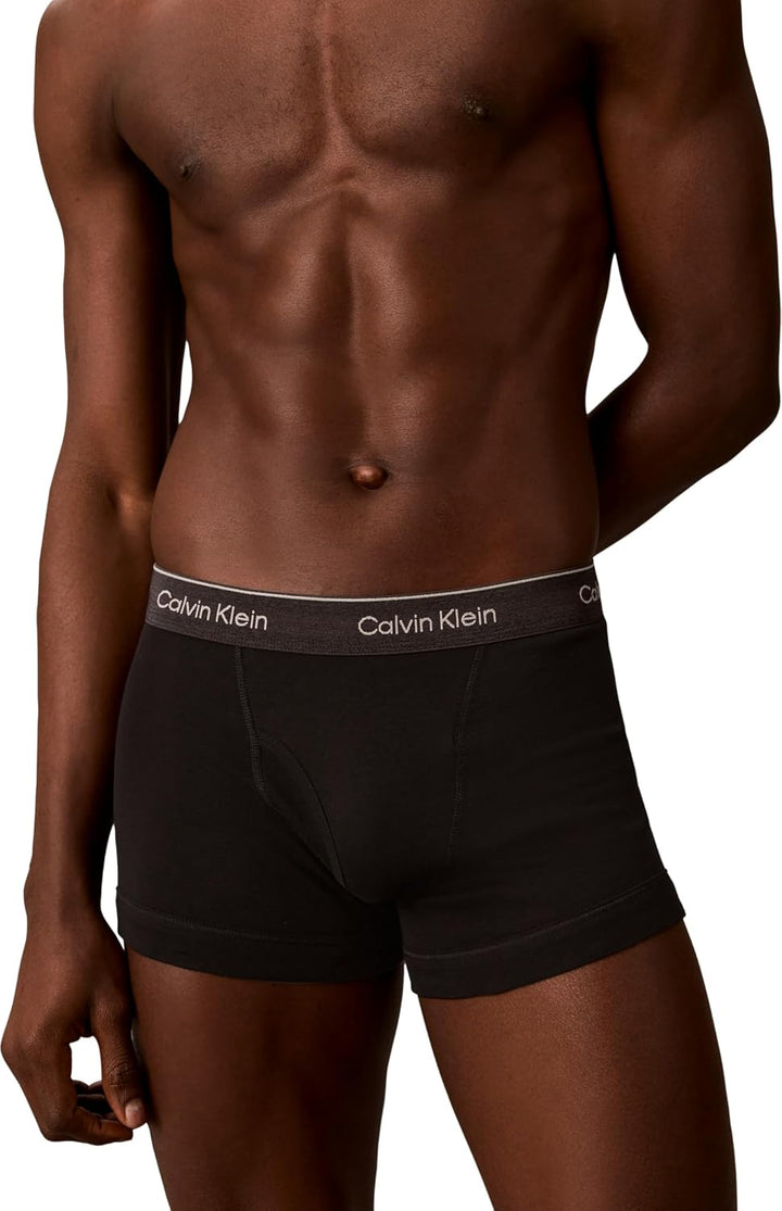 Calvin Klein Herren 3er Pack Boxershorts Trunks mit Logobund S Purple (Black W/ Black Wb/Black W/ Da