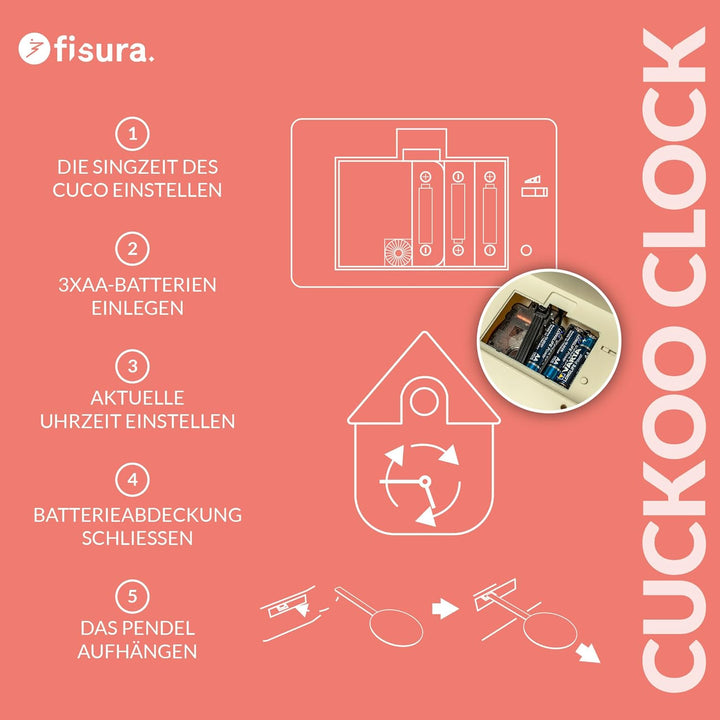 Fisura - Kuckucksuhr. Wanduhr. Original Geschenk Wanduhr. 3 AA-Batterien nicht enthalten. Masse: 21,