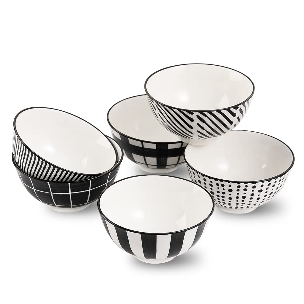 Schalen Set Kleine Dessertschalen Porzellan - Keramik Schale Schwarz und Weiss 300 ml - 6er Schälche