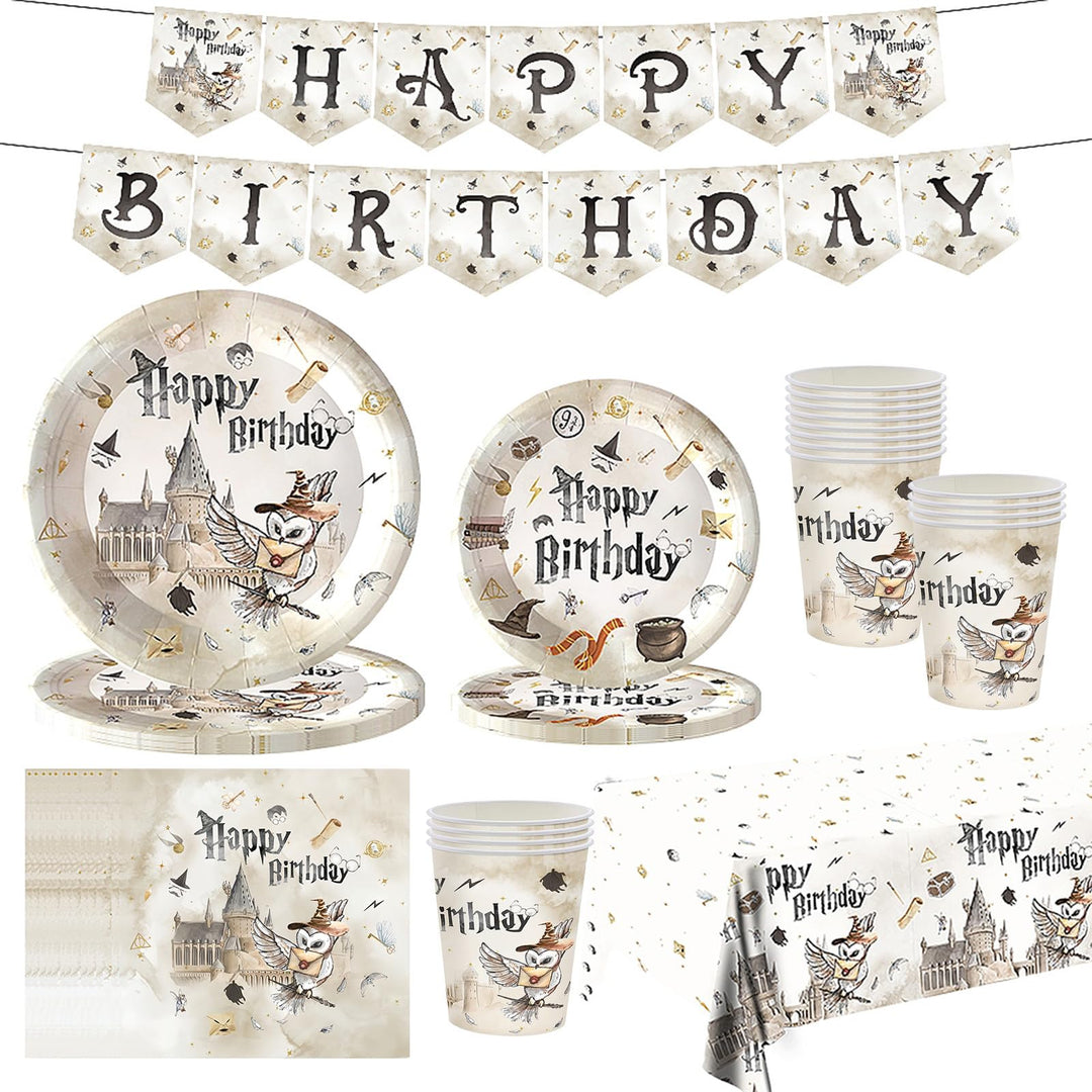 Harry Geburtstag Deko,Magischer Wizard Partygeschirr Set,82 Stück Wizard Pappteller Becher, Serviett