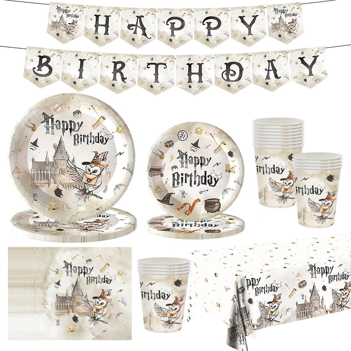 Harry Geburtstag Deko,Magischer Wizard Partygeschirr Set,82 Stück Wizard Pappteller Becher, Serviett