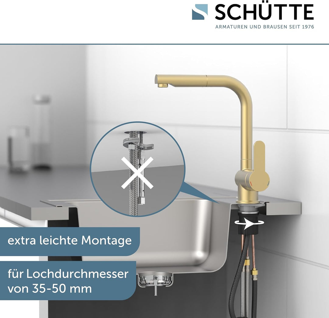 SCHÜTTE 79770 London Küchenarmatur mit ausziehbarer Geschirrbrause, 360 Grad schwenkbarer Wasserhahn