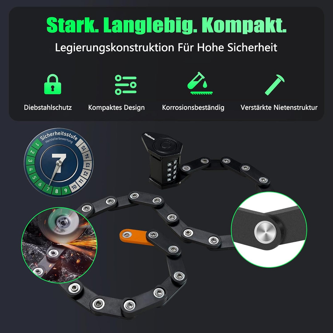 Faltschloss Fahrradschloss mit Zahlenschloss, Halterung & Schutztasche – 80 cm | leicht & kompakt fü