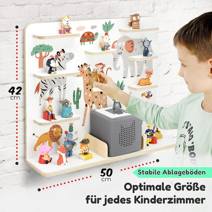 stadtecken Holzregal für Musikbox I Geeignet für die Toniebox und ca. 50 Tonies I Perfekte Tonie Auf