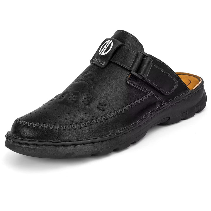 BUGUKI Sandalen Herren Leder Pantoletten Clogs, Weiche Dicke Sohle 40 EU Ta2 Schwarz, 40 EU Ta2 Schw