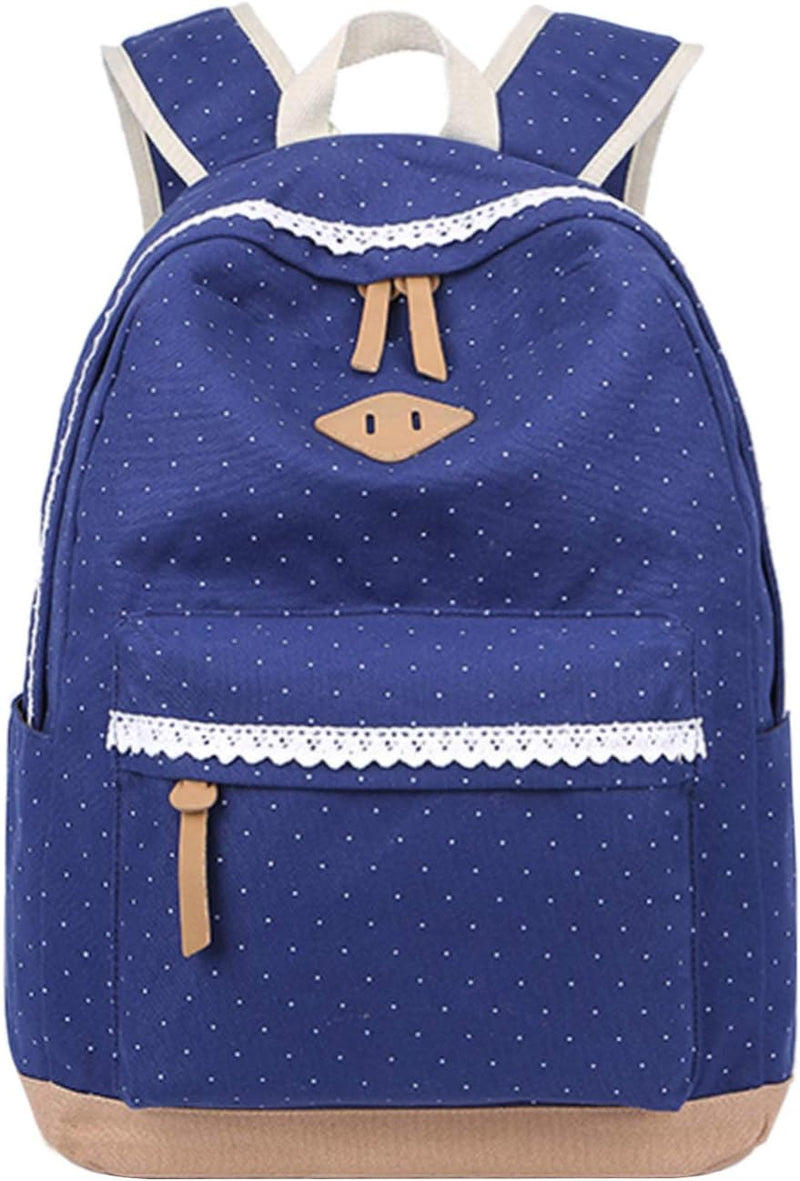 Leichte Schulrucksack mit Polka Dots Nette Canvas Schultaschen Damen Mädchen EXTRA Gross Kinderrucks
