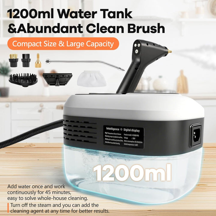 Dampfreiniger, 2500W Dampfreiniger Handgerät, 1200ml Tragbarer Hochdruck Dampfreiniger mit 3 Bürsten
