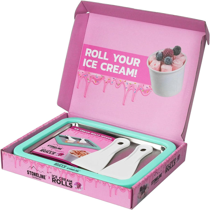 STONELINE by Mr. Ice Cream Rolls ORIGINAL Ice Cream Rolls Maker Eisplatte Mint 26x21x3,5 cm mit 2 Sp