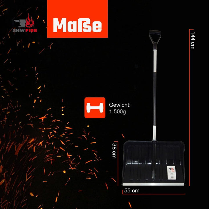 SHW-FIRE Schneeschaufel 55cm breit mit geradem Alu-Stiel 118cm lang - Idealer Schneeschieber für den