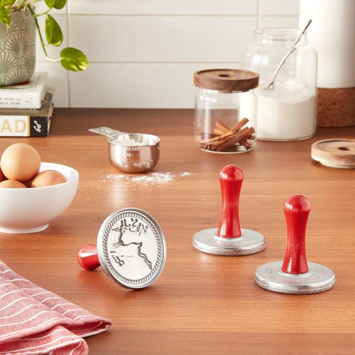 Nordic Ware Keksstempel, silber, Holzgriff, verschiedene Motive, Weihnachtsmotive, NW01236 Yuletide,