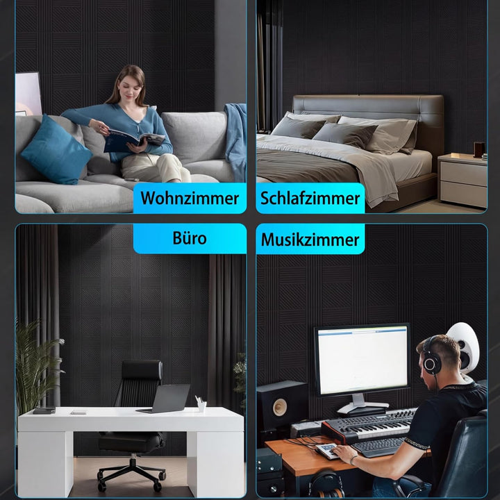 Akustikplatten Selbstklebend 12 Stück, 30x30x1.2cm Dreieckige Akustikpaneele Schwarz, Schallabsorber