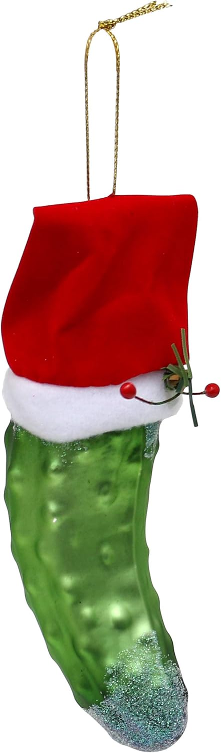 ***Original LAUSCHAER Christbaumschmuck - Grosse Weihnachtsgurke mit Hut, Aufwendig handdekoriert, c