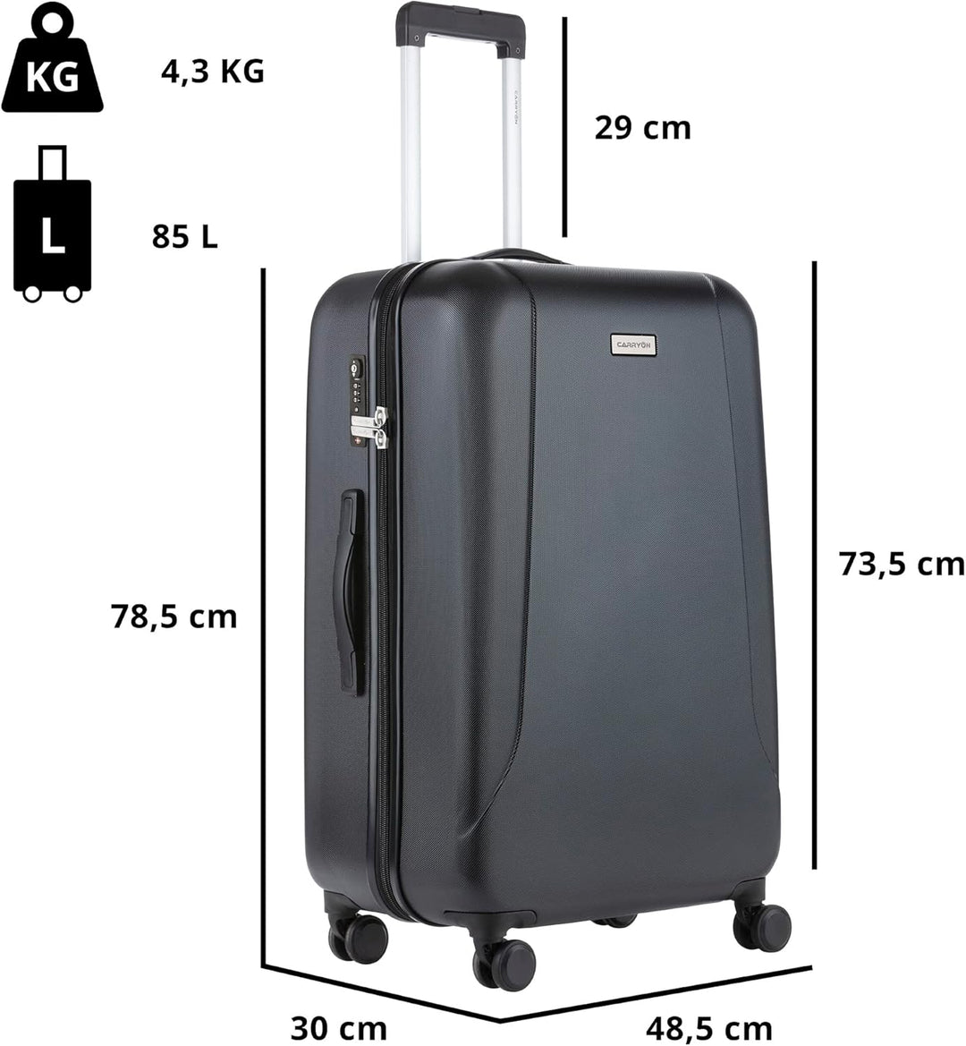 CarryOn Skyhopper Grosser Hartschalen Reiskoffer 78cm - Grosse Koffer mit TSA-Schloss 85 L (Schwarz,